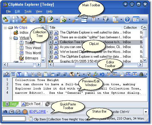 ClipMate Explorer as viewed with the "Longhorn" skin.